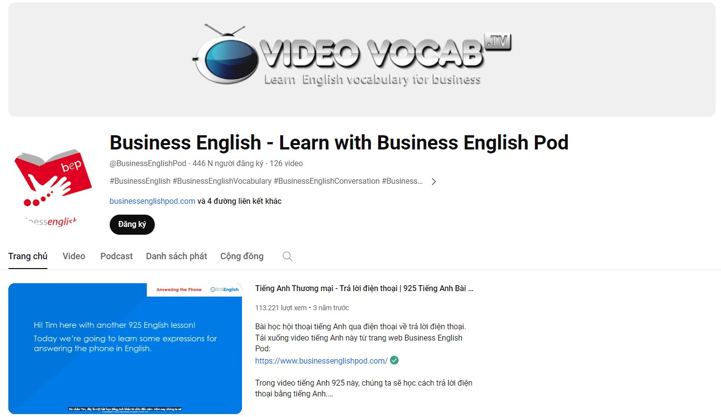 Kênh Youtube học Tiếng Anh