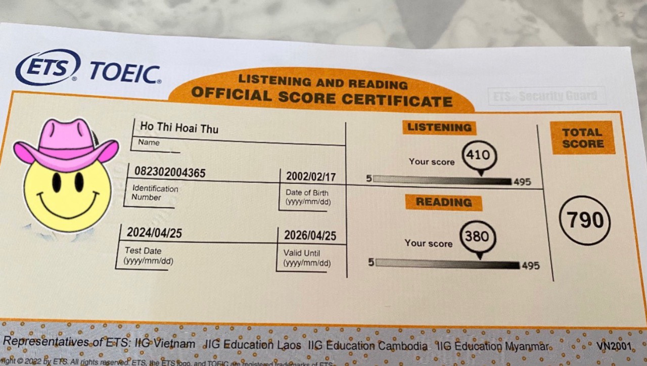 Chúc mừng học viên Hồ Thị Hoài Thư đã đạt 790 TOEIC