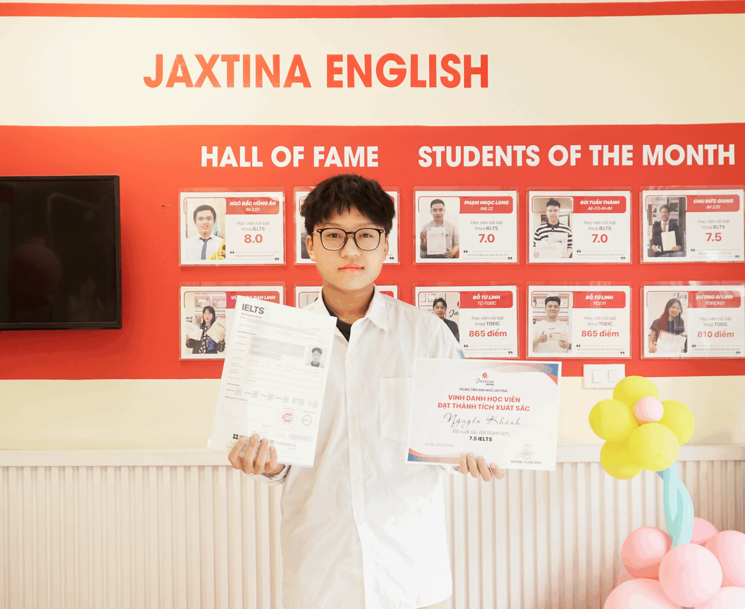 Học viên Nguyễn Khánh 2K8 đạt 7.5 IELTS ngay lần thi đầu tiên