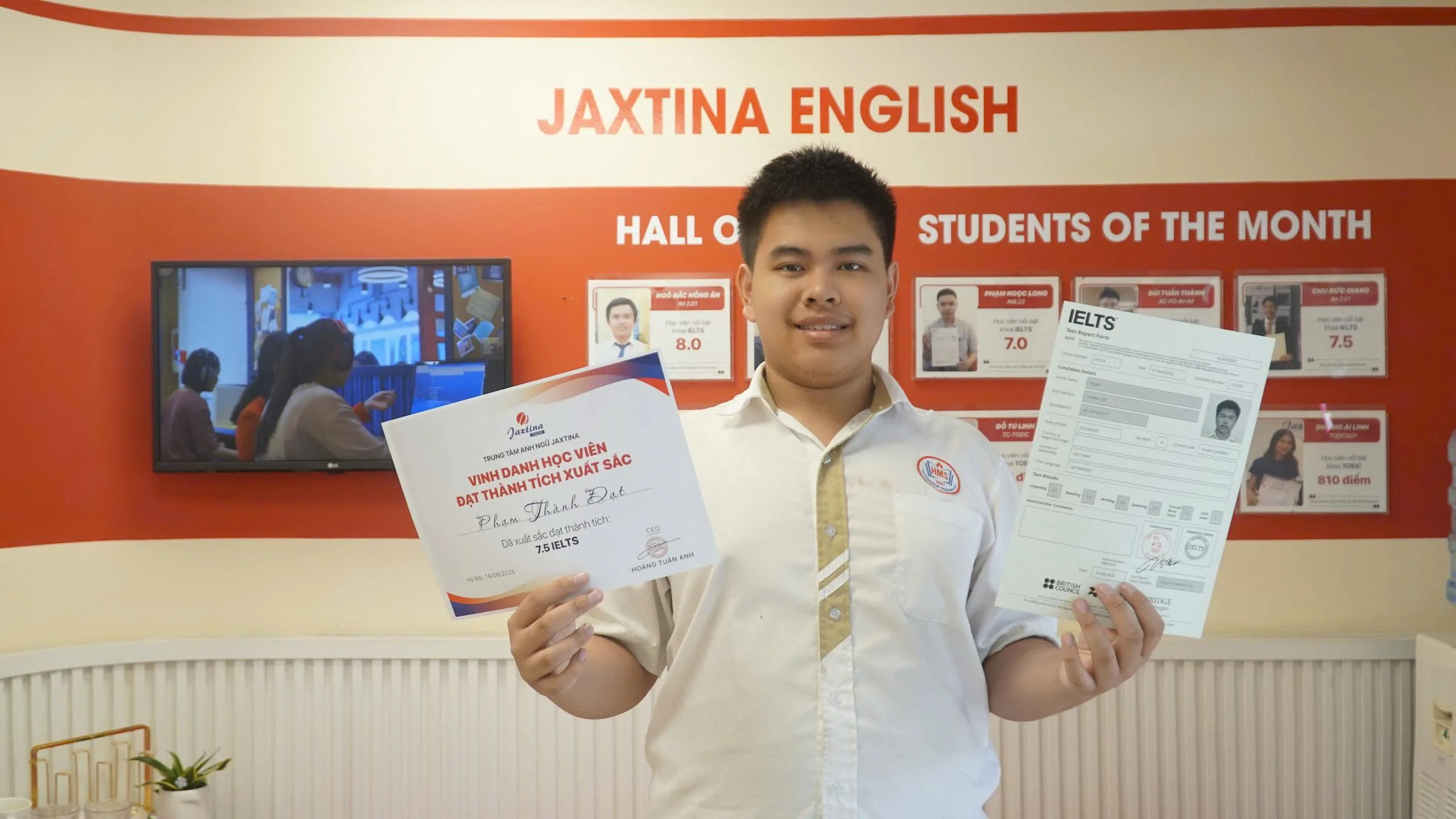 Chúc mừng học viên Phạm Thành xuất sắc đạt 7.5 IELTS tuyển thẳng Đại Học Greenwich